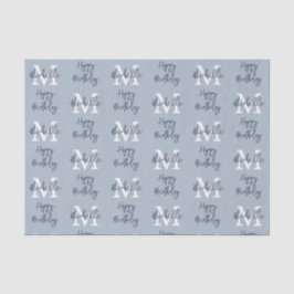 モノグラム名イニシャルパターンハッピーバースデー青 薄葉紙