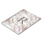 モノグラム名イニシャルホワイトグレー金ゴールドピンクマーブル ノートブック (左側)