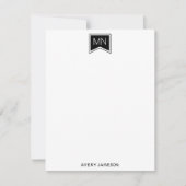 モノグラム名イニシャルモダンブラックフレームフラット ノートカード (正面)