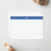 モノグラム名イニシャルモダンミニマリストフラットブルー ノートカード (正面/裏面インサイチュ)