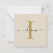 モノグラム名イニシャル手書き金ゴールドグレー ノートカード (裏面)