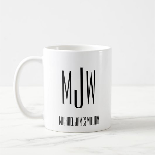 モノグラム名イニシャル白黒 コーヒーマグカップ (左)