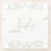 モノグラム名ウィンターウッドランドホワイトローズパインコーン ガラスコースター (裏面)