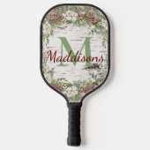 モノグラム名ウィンターウッドランドホワイトローズピネコン ピックルボールラケット (裏面)