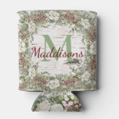 モノグラム名ウィンターウッドランドホワイトローズピネコン 缶クーラー (裏面)