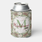 モノグラム名ウィンターウッドランドホワイトローズピネコン 缶クーラー (缶裏面)