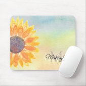 モノグラム名ウォーターカラーヒマワリ マウスパッド (マウス)