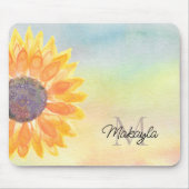 モノグラム名ウォーターカラーヒマワリ マウスパッド (正面)