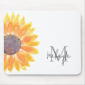 モノグラム名ウォーターカラーヒマワリ マウスパッド (正面)