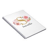 モノグラム名エレガントピンクホワイトフローラ事務所 ノートブック (右側)