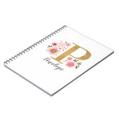 モノグラム名エレガントピンクホワイトフローラ事務所 ノートブック (左側)