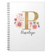 モノグラム名エレガントピンクホワイトフローラ事務所 ノートブック (正面)