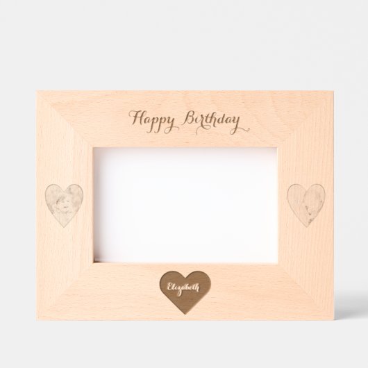 モノグラム名エレガントフォトハートハッピーバースデー レーザー彫刻フレーム (正面)