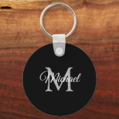 モノグラム名エレガントモダンテンプレート円 キーホルダー (裏面)