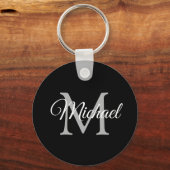 モノグラム名エレガントモダンテンプレート円 キーホルダー (正面)