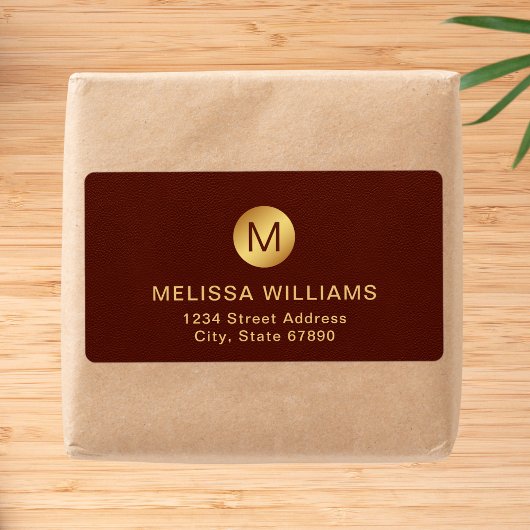 モノグラム名エレガント赤いテクスチャ&金ゴールド出荷 ラベル