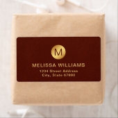 モノグラム名エレガント赤いテクスチャ&金ゴールド出荷 ラベル (インサイチュ)