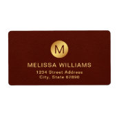 モノグラム名エレガント赤いテクスチャ&金ゴールド出荷 ラベル (正面)