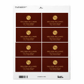 モノグラム名エレガント赤いテクスチャ&金ゴールド出荷 ラベル (フルシート)