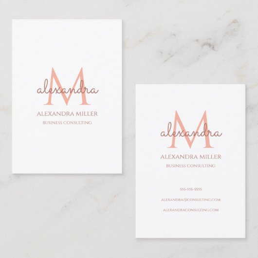 モノグラム名エレガント赤面ピンクホワイト 名刺 (正面/裏面)