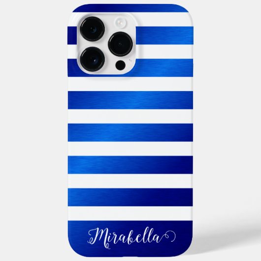 モノグラム名エレガント青と白のストライプ文字 Case-Mate iPhoneケース (裏面)