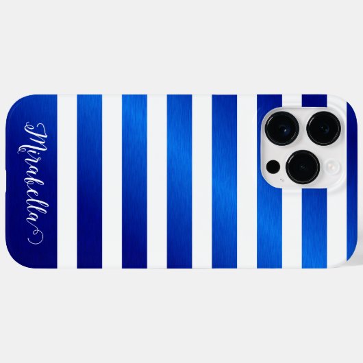 モノグラム名エレガント青と白のストライプ文字 Case-Mate iPhoneケース (裏面 (横))