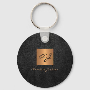 モノグラム名エレガント黒モダン金ゴールド キーホルダー
