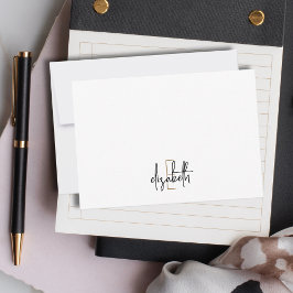 モノグラム名エレガント黒金ゴールドスクリプト ノートカード