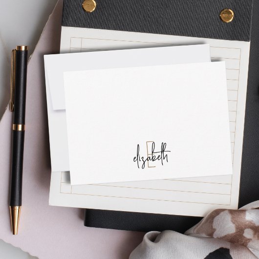 モノグラム名エレガント黒金ゴールドスクリプト ノートカード