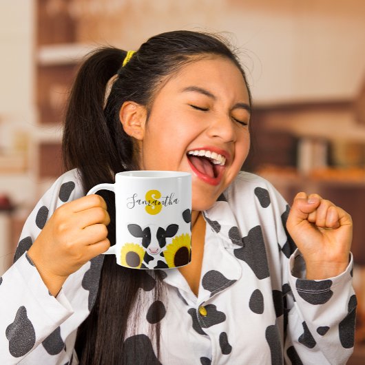 モノグラム名カウフローラひまわり コーヒーマグカップ