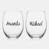 モノグラム名カップルパーソナライズされた ステムなしワイングラス (正面)