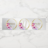 モノグラム名カラフルピンクフローラゴールデンフレーム ペットボトルラベル (シングルラベル)