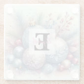 モノグラム名クリスマスツリーオーナメント水色 ガラスコースター (裏面)