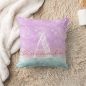 モノグラム名グラデーションパープルブルーパステルウォーターカラー クッション (ブランケット)