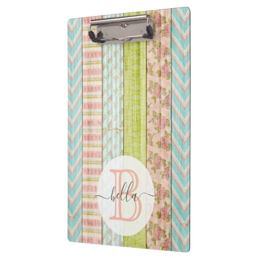 モノグラム名シャビーバラオンウッド素朴コテージ クリップボード (左)