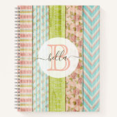 モノグラム名シャビーバラオンウッド素朴コテージ ノートブック (正面)