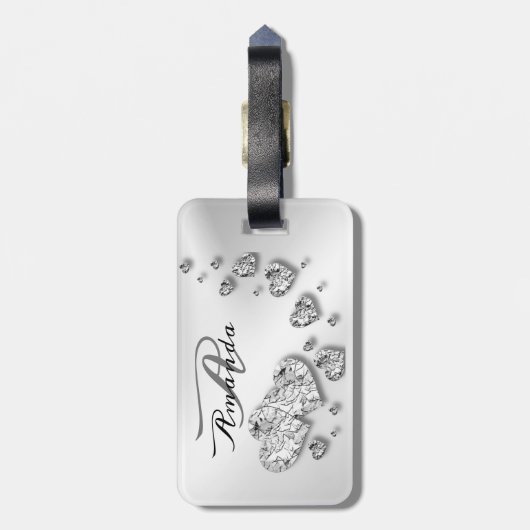 モノグラム名シルバーハートグレイ旅行 ラゲッジタグ (裏面縦)