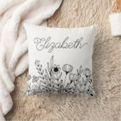 モノグラム名シンプルフローラグラフィック クッション (ブランケット)