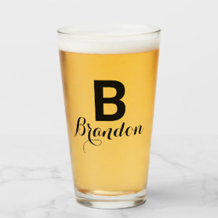 モノグラム名シンプルブラックスクリプトビール タンブラーグラス