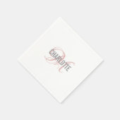 モノグラム名シンプル白赤面ピンクペーパーナプキン スタンダードカクテルナプキン (角)