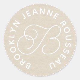 モノグラム名スクリプトイニシャルクリーム封筒用シール ラウンドシール