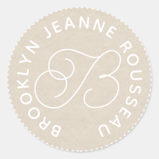 モノグラム名スクリプトイニシャルクリーム封筒用シール ラウンドシール (正面)