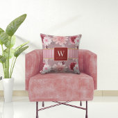 モノグラム名スタイリッシュマゼンタピンクフローラストライプ クッション