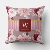 モノグラム名スタイリッシュマゼンタピンクフローラストライプ クッション (正面)