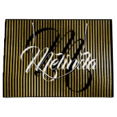 モノグラム名ストライプ金ゴールドVIP記念日 ラージペーパーバッグ (正面)