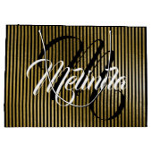 モノグラム名ストライプ金ゴールドVIP記念日 ラージペーパーバッグ (裏面)