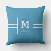 モノグラム名ティール(緑がかった色)とホワイト装飾用クッション クッション (裏面)