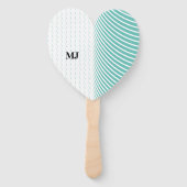 モノグラム名ティール（緑がかった色）ブルーホワイト抽象芸術結婚ズ ハンドファン (正面)