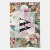 モノグラム名トロピカルフラワー離れズ・ウォーター・カラー キッチンタオル (縦)