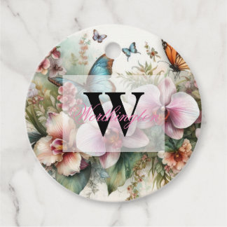 モノグラム名トロピカルフラワー離れズ・ウォーター・カラー フェイバータグ